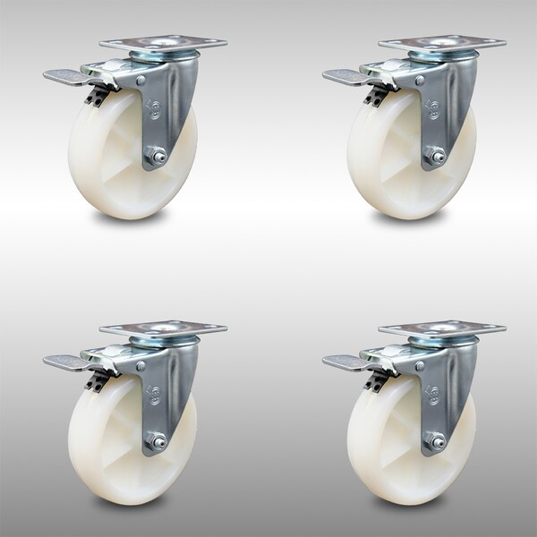 Service Caster 5 Inch SS Nylon Wheel Swivel Top Plate Caster Set with Total Lock Brake SCC SCC-SSTTL20S514-NYS-4 - main
